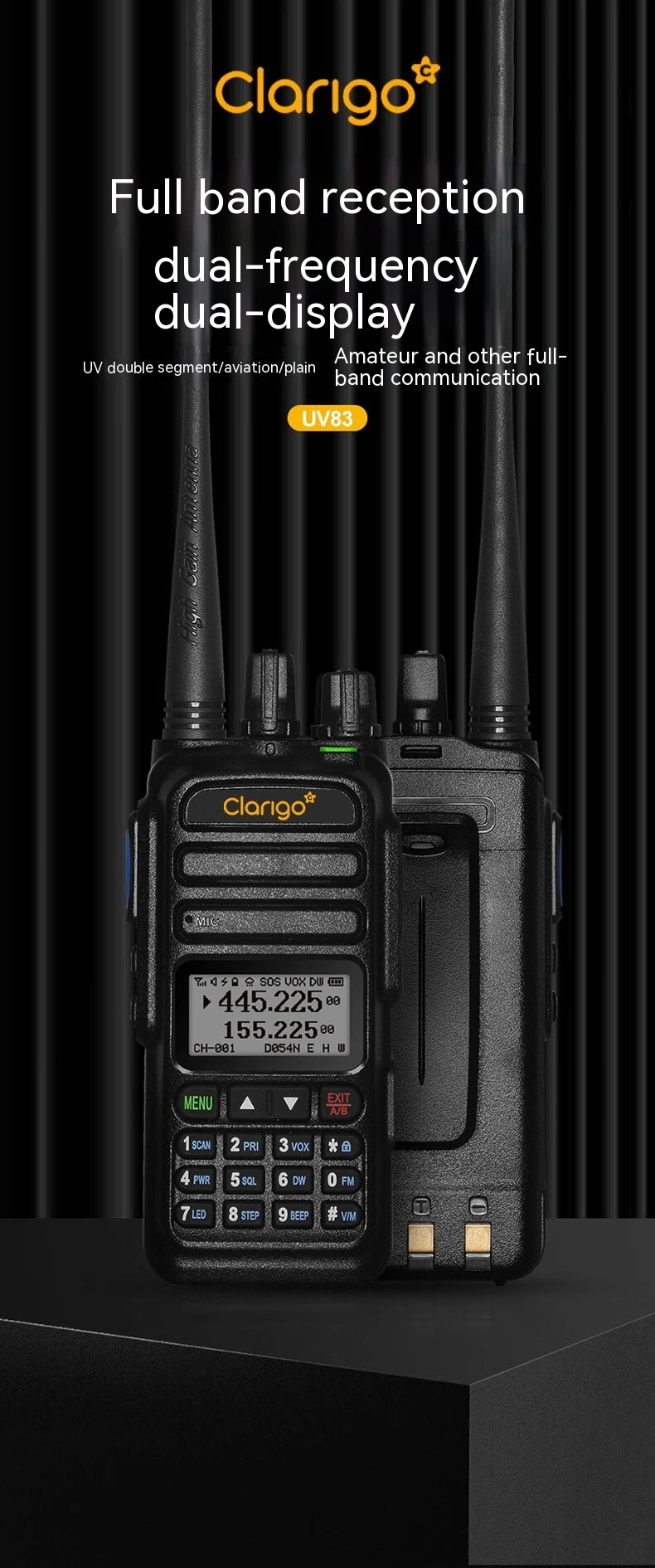 راديو Clarigo UV83 TP-79 لترددات الطيران والملاحة البحرية