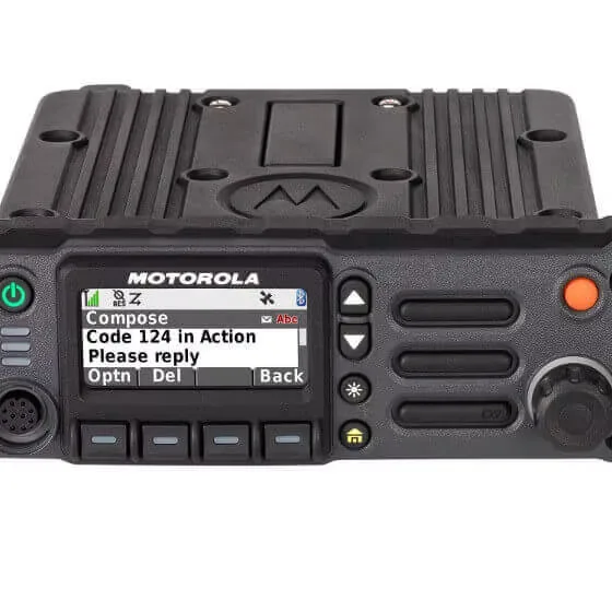 Front view of the 45W APX4500 replacement vehicle mount transceiver