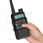 Detail shot of the Baofeng UV-5R Mini handheld ham radio transceiver
