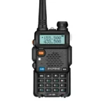 Baofeng UV-5R Mini handheld ham radio transceiver held in hand