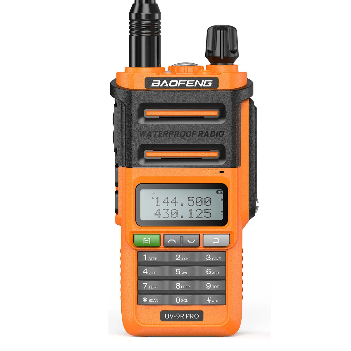Tw Baofeng Uv 9r Two Way Radio Front view of the Baofeng UV-9R Plus dual band waterproof radio