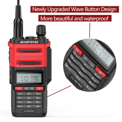 Detail shot of the Baofeng UV-9R Plus dual band waterproof radio