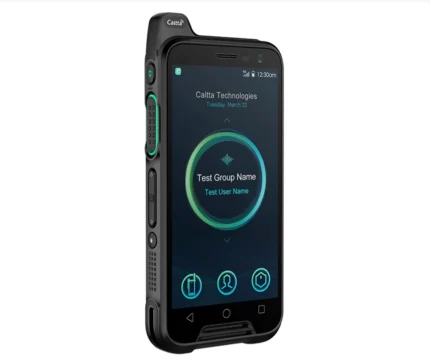 Detail shot of the Caltta E720 4G PoC smart radio with dual cameras