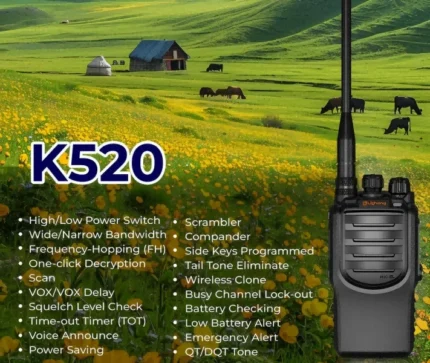 Front view of the Caltta K520 Pro UHF analog handheld walkie talkie