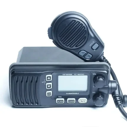 Detail shot of the IPX7 waterproof VHF mobile transceiver for boats and cars
