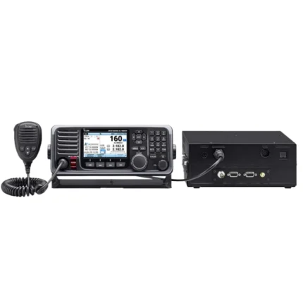 Front view of the IC-M605 fixed mount VHF DSC marine radio with AIS receiver