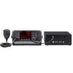 IC-M605 fixed mount VHF DSC marine radio with AIS receiver held in hand