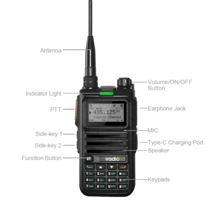 Front view of the Iradio DM-4R DMR portable transceiver unit