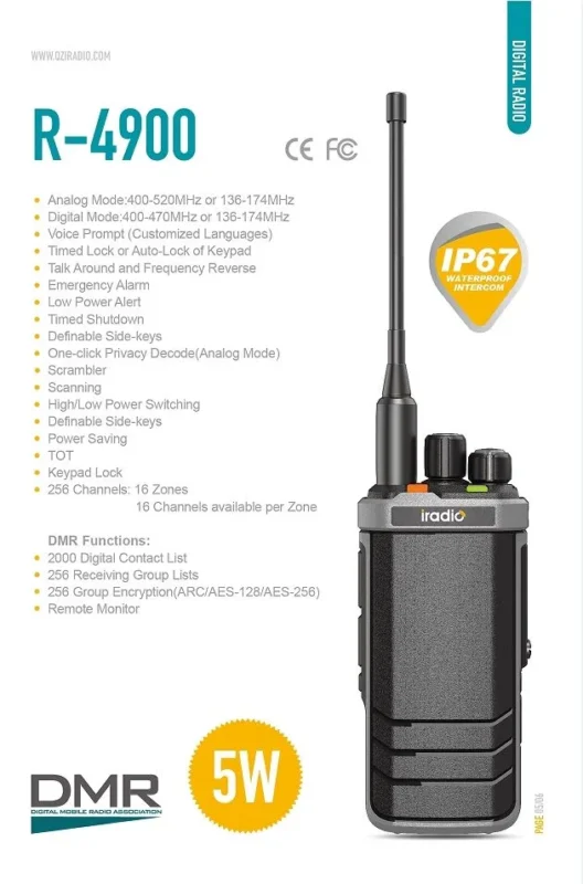 Detail shot of the Iradio R-4900 digital handheld radio with keypad lock