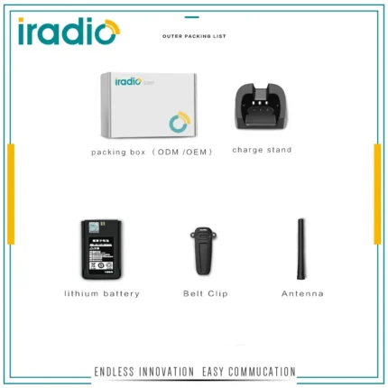 Detail shot of the Iradio V288 Plus analog hospitality handheld radio
