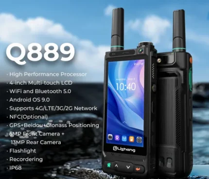 Front view of the Lisheng Q889 rugged 4G PoC smartphone