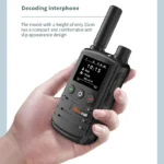 Close-up of the Maycall PoC handheld two way radio with 4000mAh battery