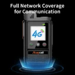Detail shot of the Maycall T8 Android 6.0 dual SIM 4G PoC radio with GPS