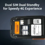 Close-up of the Maycall T8 Android 6.0 dual SIM 4G PoC radio with GPS