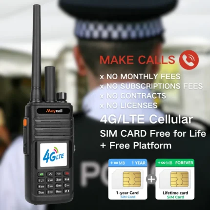 Front view of the Maycall MC-700 4G LTE PoC walkie talkie with earpiece