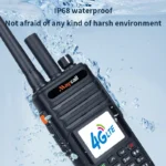 Maycall MC-700 4G LTE PoC walkie talkie with earpiece held in hand
