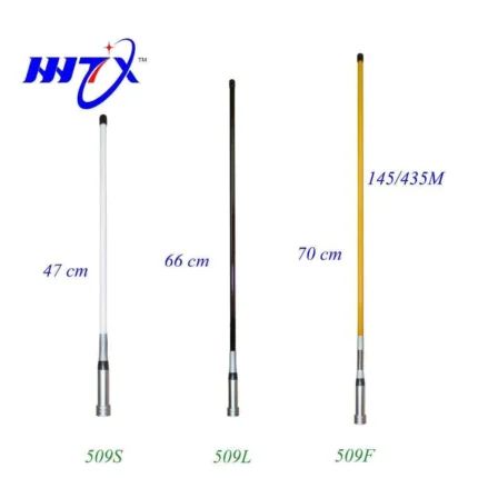 Front view of the dual-band fiberglass vehicle antenna for VHF and UHF ham radio