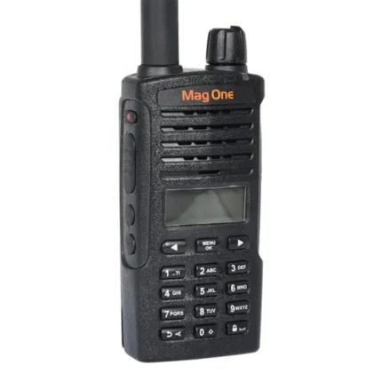 Detail shot of the Motorola MagOne A16D commercial digital handheld radio