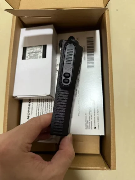 Detail shot of the Motorola CP040 GP3188 CP200 analog two way radio, IP54 shell