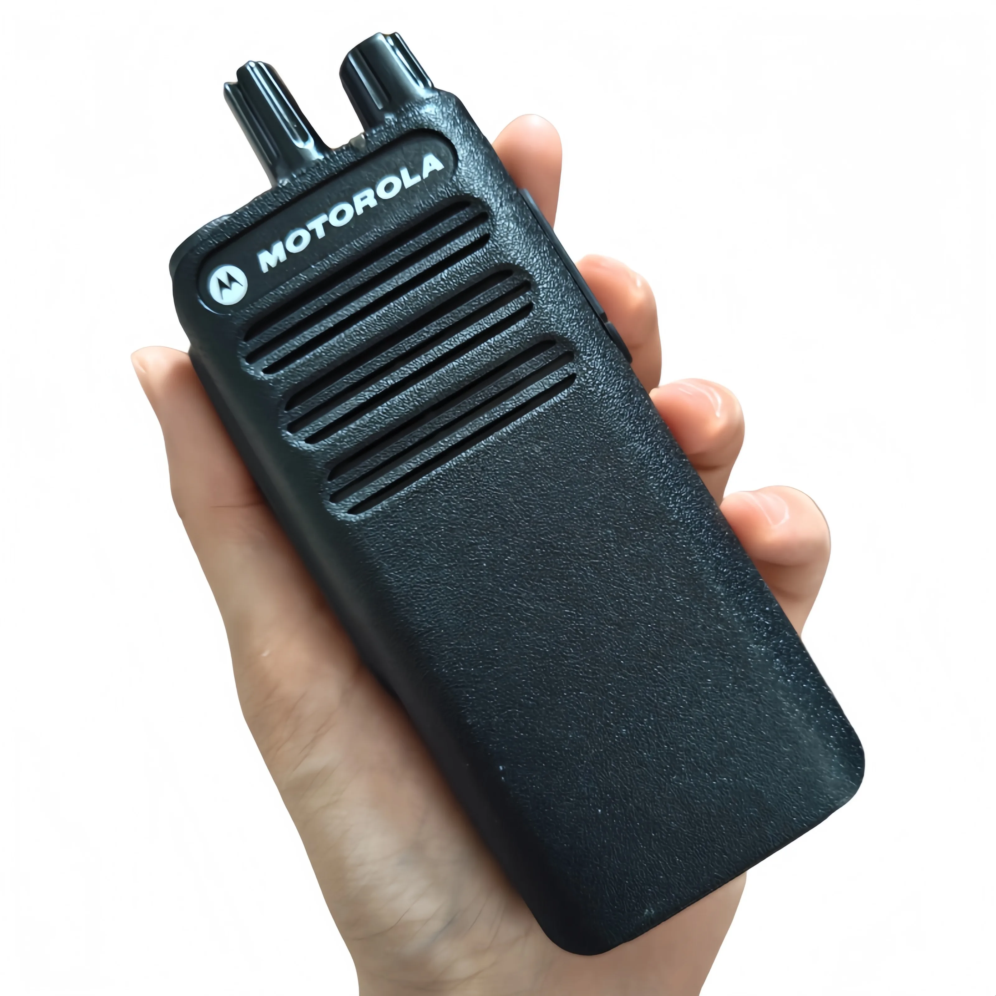 Tw Motorola Cp100d Two Way Radio Front view of the CP100d dual-mode handheld two-way radio