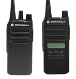 CP100d dual-mode handheld two-way radio held in hand