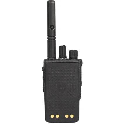Detail shot of the Motorola GPS portable radio built for harsh industrial sites