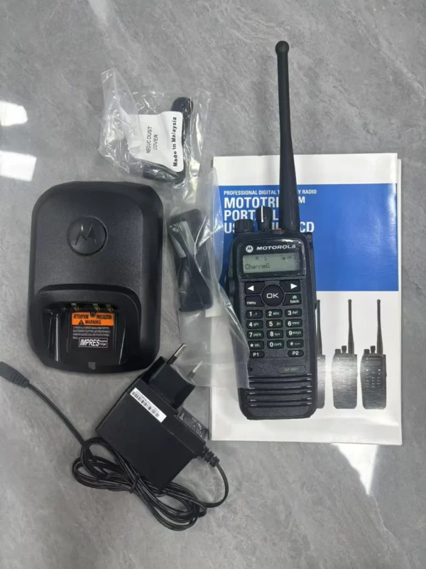 Detail shot of the Motorola DP3601 GPS digital handheld radio