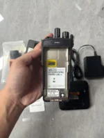 Close-up of the Motorola DP4800 DMR portable two-way radio