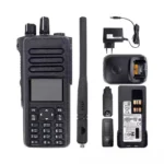 Detail shot of the DP4800e digital portable two-way radio