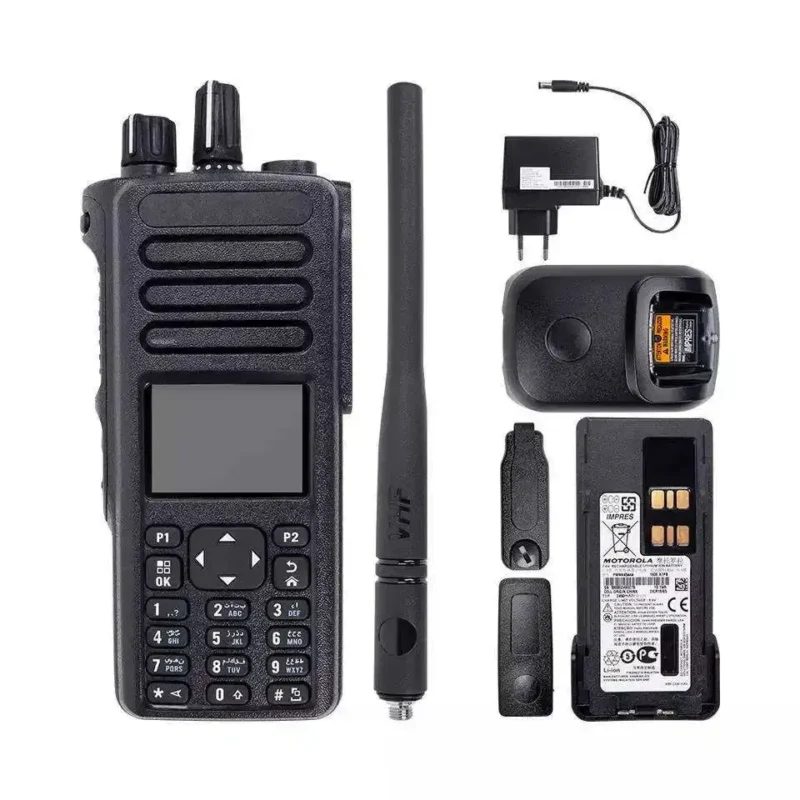 Detail shot of the DP4800e digital portable two-way radio
