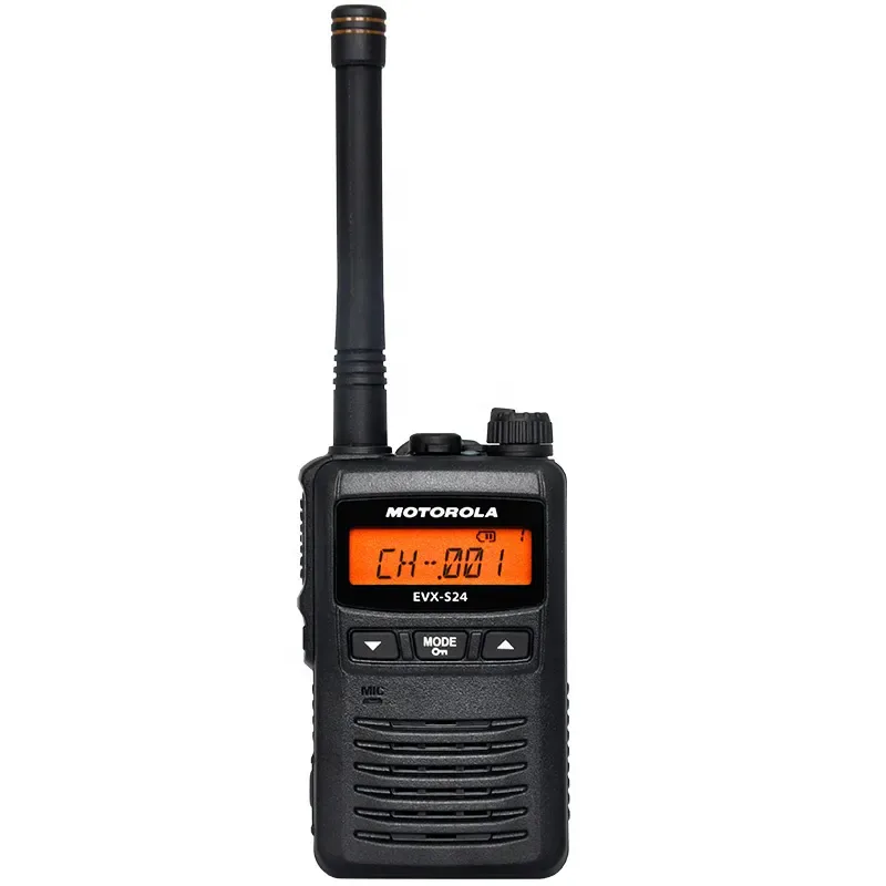 Tw Motorola Evx S24 Two Way Radio Front view of the Motorola EVX-S24 digital portable two way radio