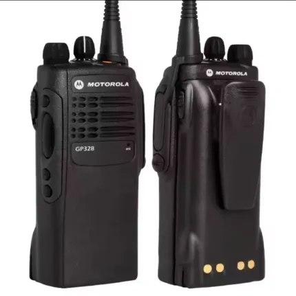 Detail shot of the Motorola GP328 VHF UHF patrol handheld radio