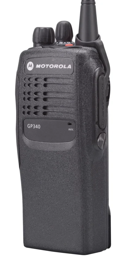 Detail shot of the Motorola GP340 GP329 rugged two-way radio set
