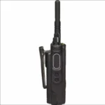 Side profile of the Motorola DP4601 portable digital two way radio