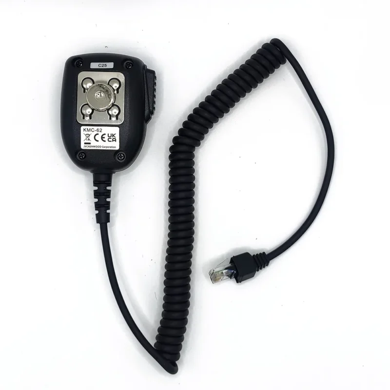 Detail shot of the Kenwood KMC-62 mobile radio microphone with RJ45 cable
