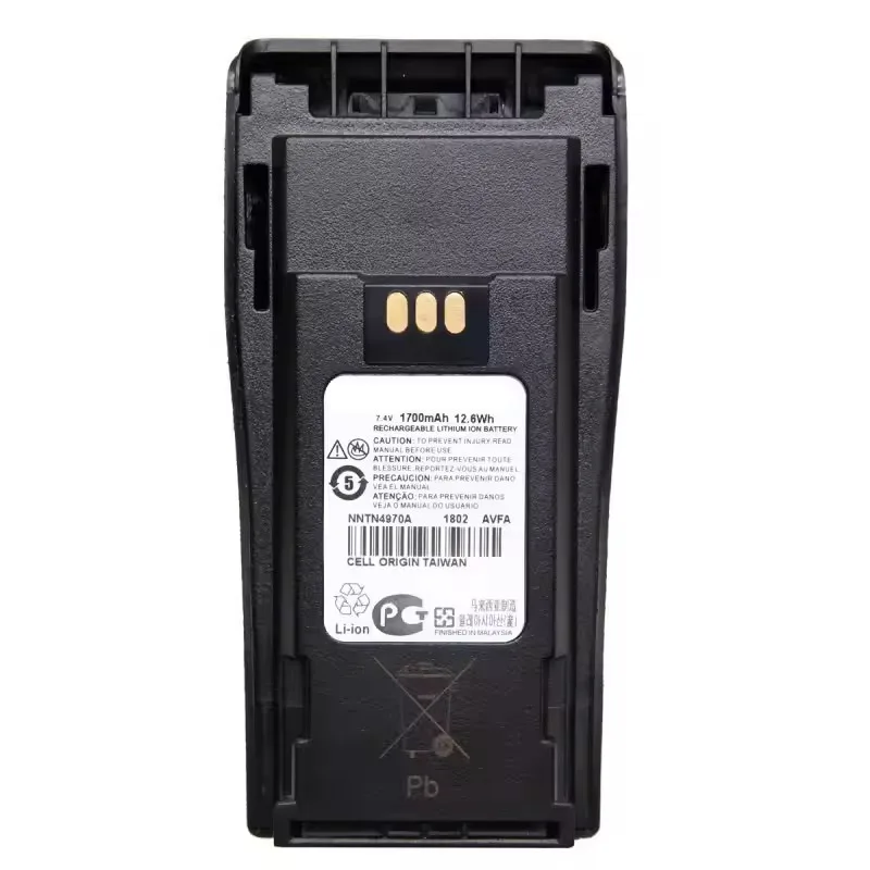Tw Motorola Nntn4970a Batteries Front view of the NNTN4970A 1700mAh radio battery for Motorola CP and DP portables