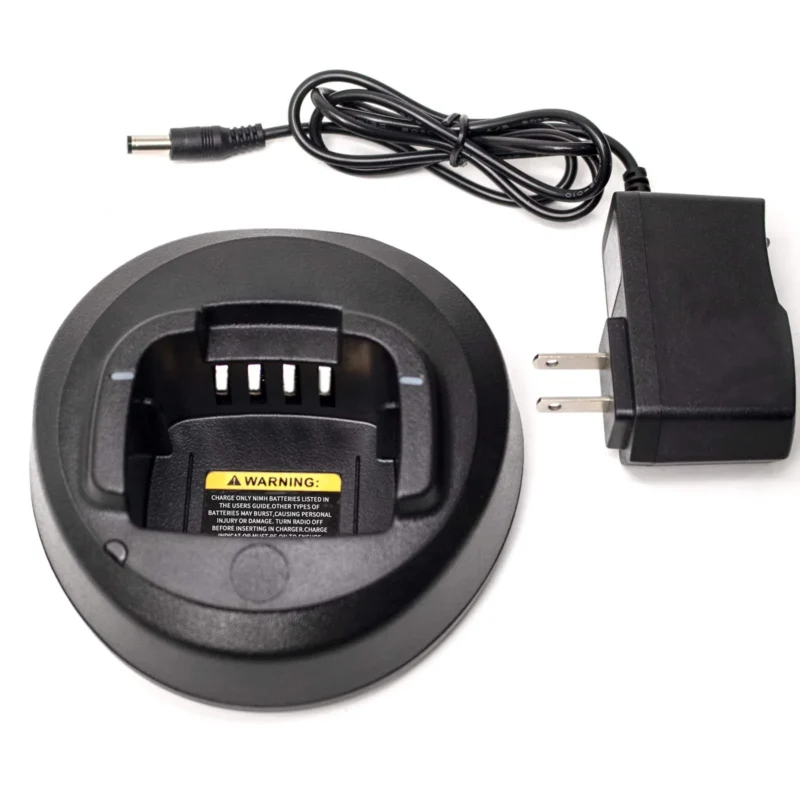 Front view of the Motorola PMLN5400 single-bay desktop charger for CP series radios