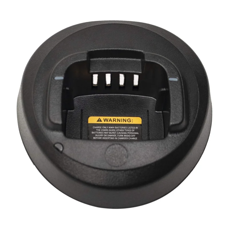 Detail shot of the Motorola PMLN5400 single-bay desktop charger for CP series radios