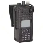 Motorola PMLN5840 hard leather radio sleeve with rotating belt ring held in hand