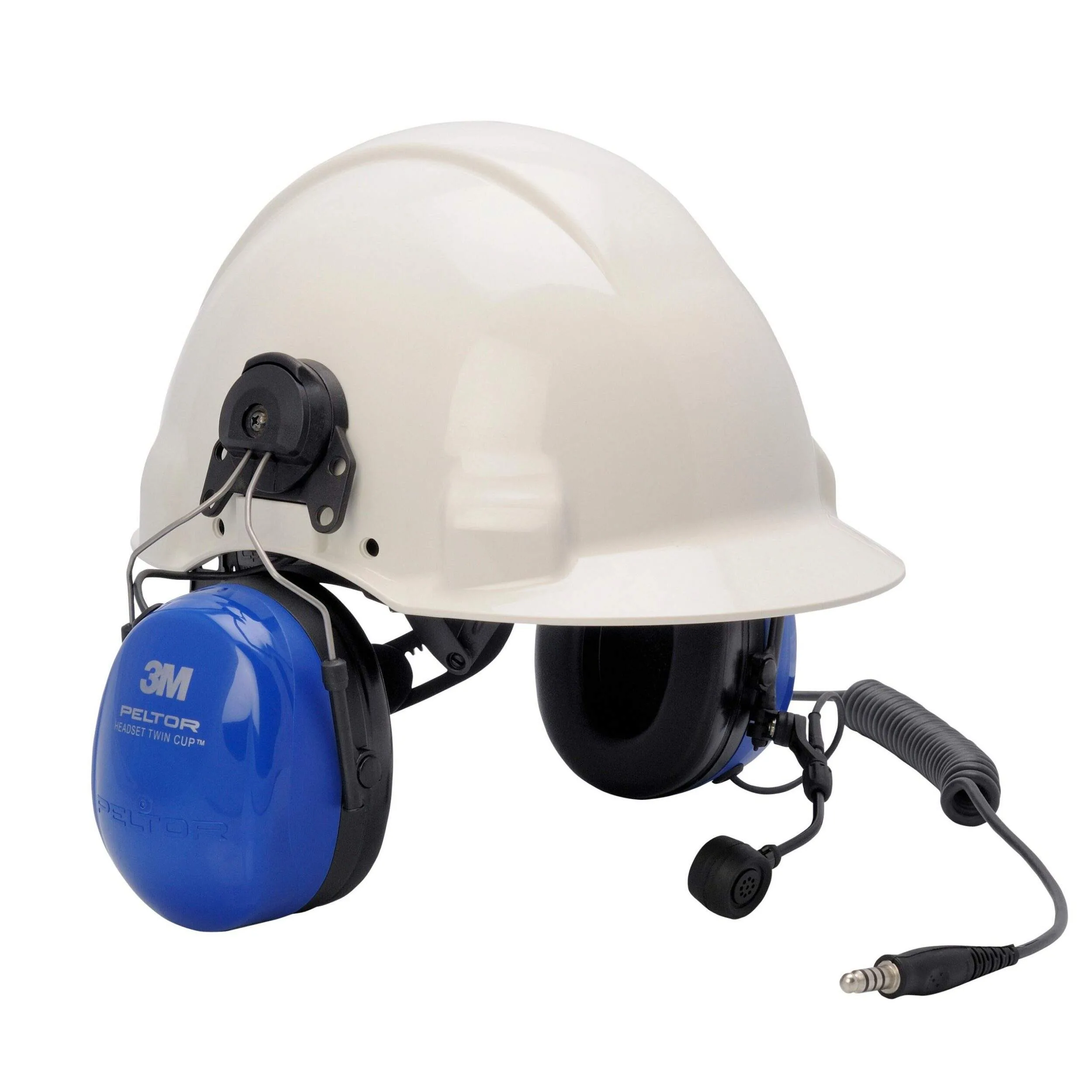 Tw Motorola Pmln6333a Two Way Radio Front view of the PMLN6333A ATEX twin-cup hardhat headset with ENC microphone