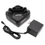 Motorola PMLN7094 single-unit desktop radio charger held in hand