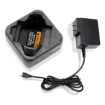 Close-up of the Motorola PMLN7094 single-unit desktop radio charger