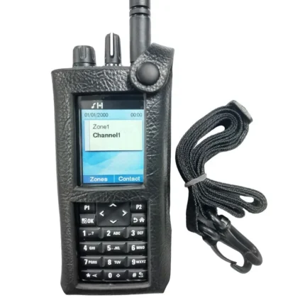 Front view of the Leather holster case for Motorola R7 two-way radios