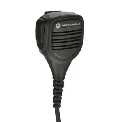 Detail shot of the PMMN4024 handheld speaker microphone for Motorola radios
