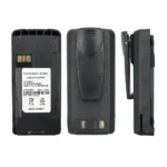 Detail shot of the Motorola PMNN4080 rechargeable radio battery pack