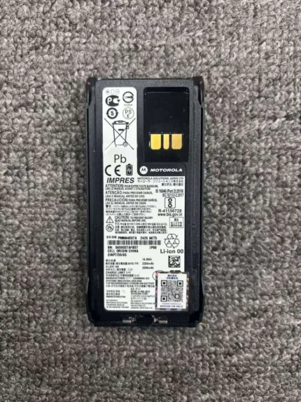Detail shot of the Motorola PMNN4807 slim 2200mAh Li-Ion battery for R7 series radios