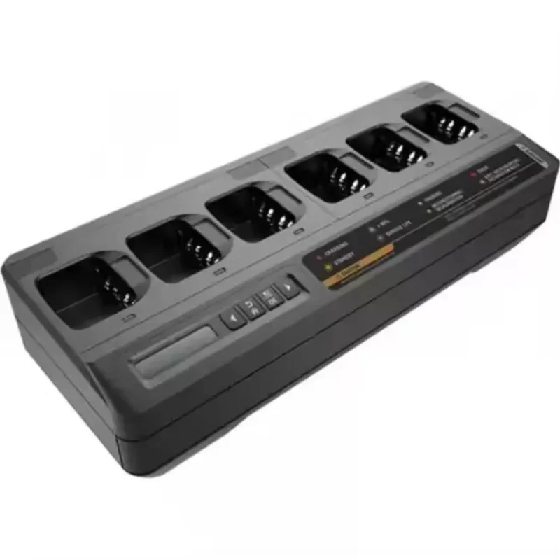 Detail shot of the PMPN4296 multi-unit desktop charger for Motorola DP4000 batteries