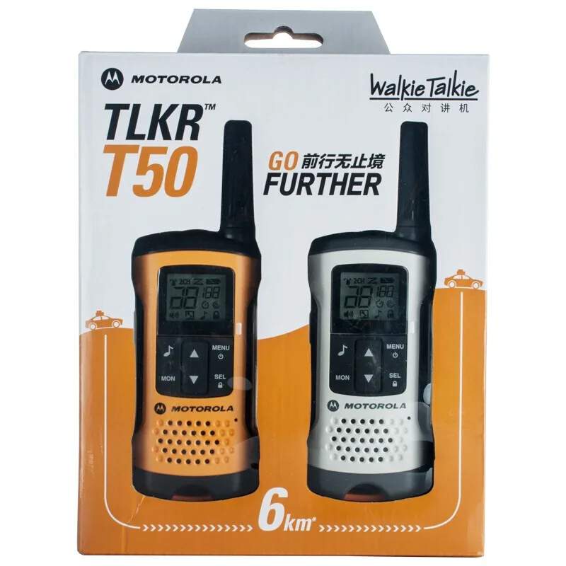 Tw Motorola Tlkr T50 Two Way Radio Front view of the Motorola TLKR-T50 kids mini walkie talkie pair