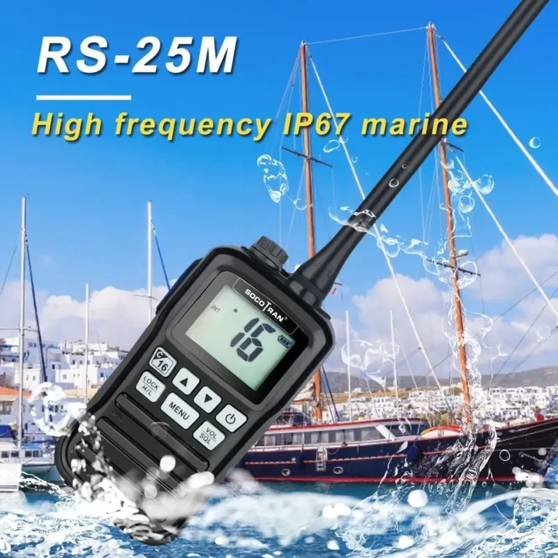Detail shot of the RS-25M floating VHF marine two way transceiver