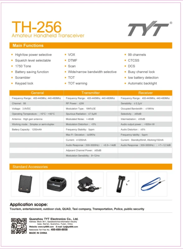 Detail shot of the TYT TH-256 mini 2W UHF PMR446 pocket two way radio